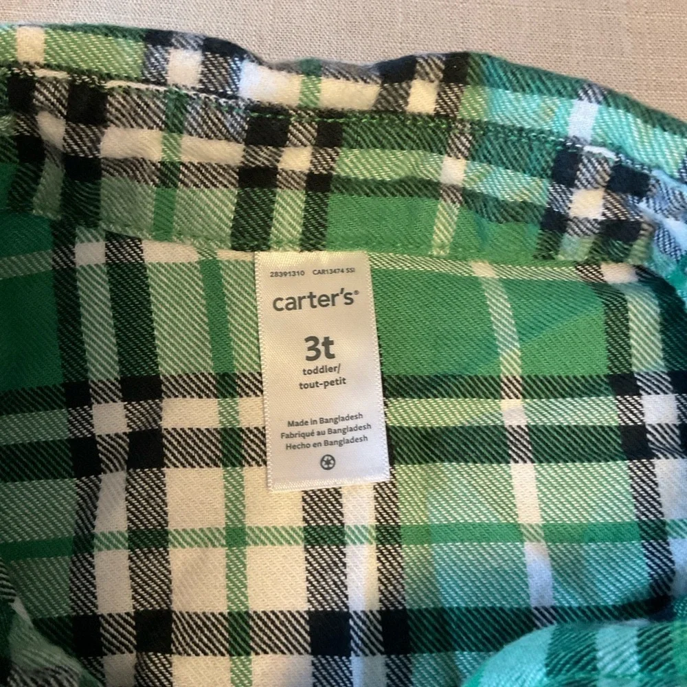 Carter's Green and White Plaid Button Down Shirt